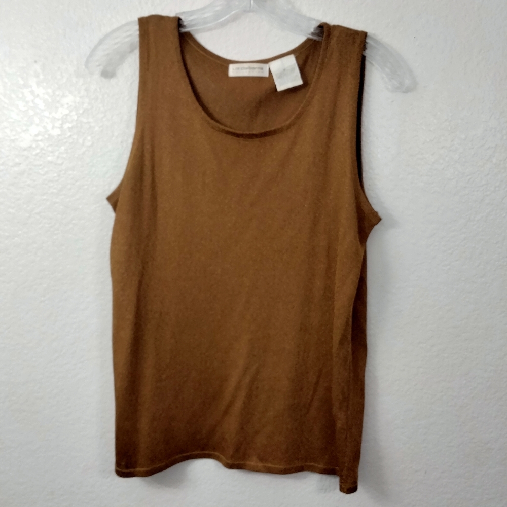 Liz Claiborne Tank Top Sweater Size M Brown Metallic Shimmer Business